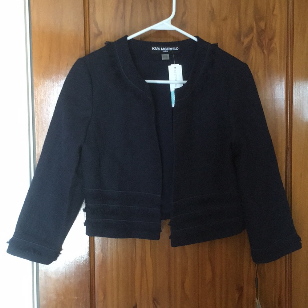 Navy Tweed Cropped Jacket